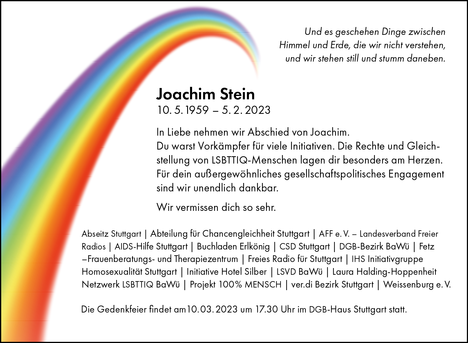 Stuttgart Pride - Mach‘s gut, lieber Joachim!